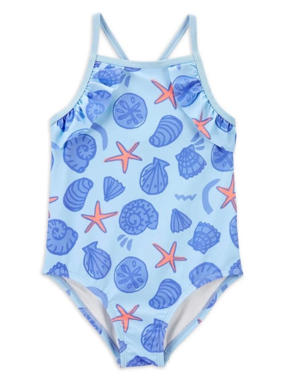 Carters Blue Seashell Ruffle One Piece Swimsuit, 12 Months